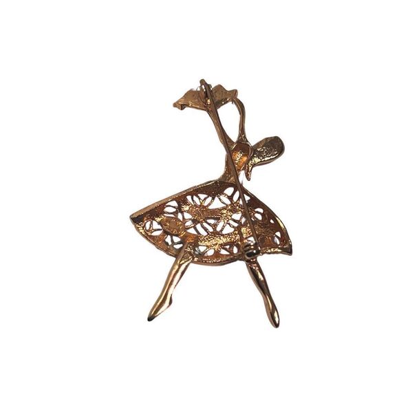Vintage Damascene Filigree Ballet Dancer Brooch Pin - Picture 4 of 9